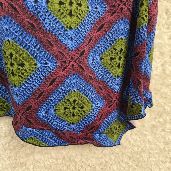 La Belle Womens Faux Wrap V Neck‎ Dress Size Medium Blue Green Red Retro Y2K USA - Picture 2 of 10